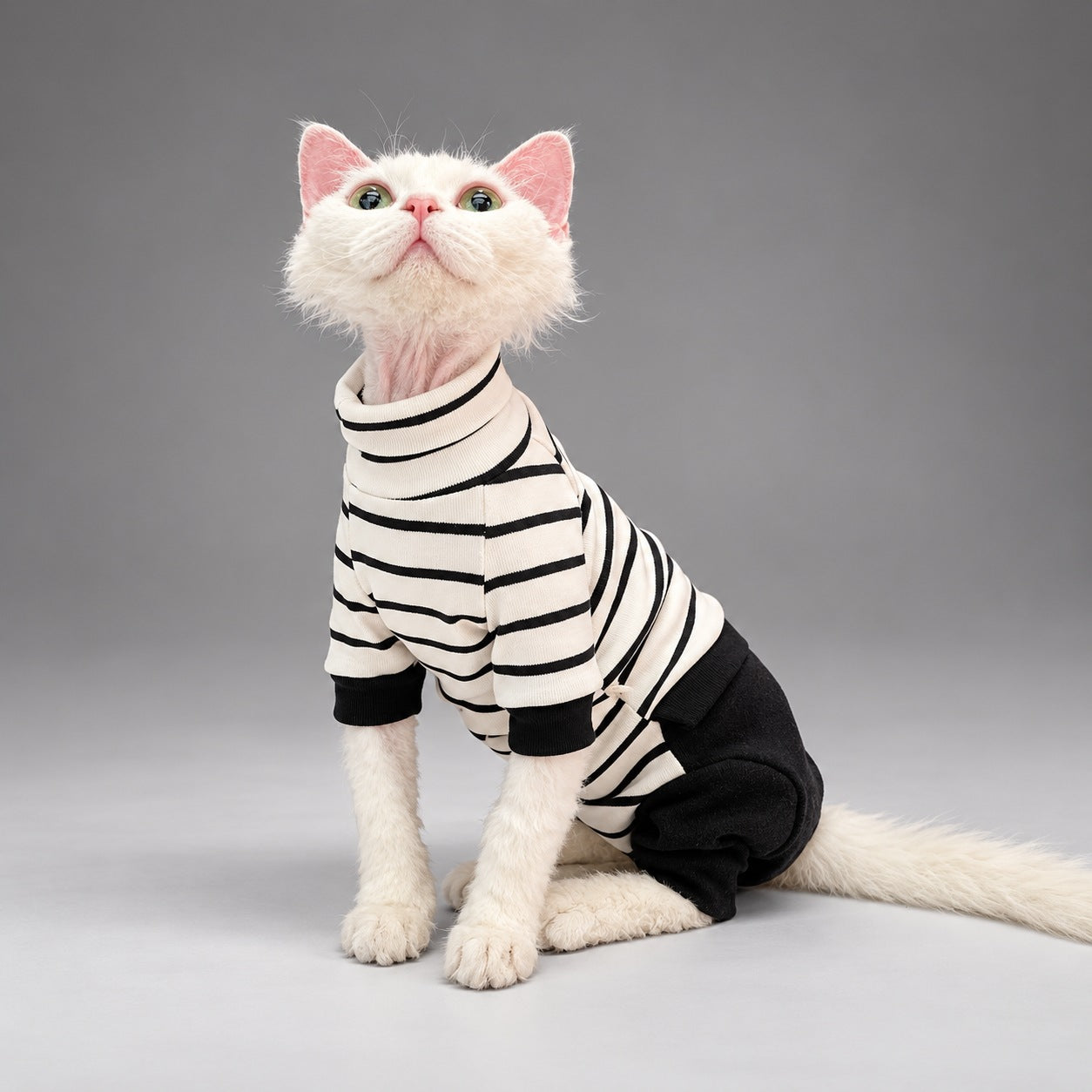 Stripe Cotton Cat Jumpsuit — Monochrome