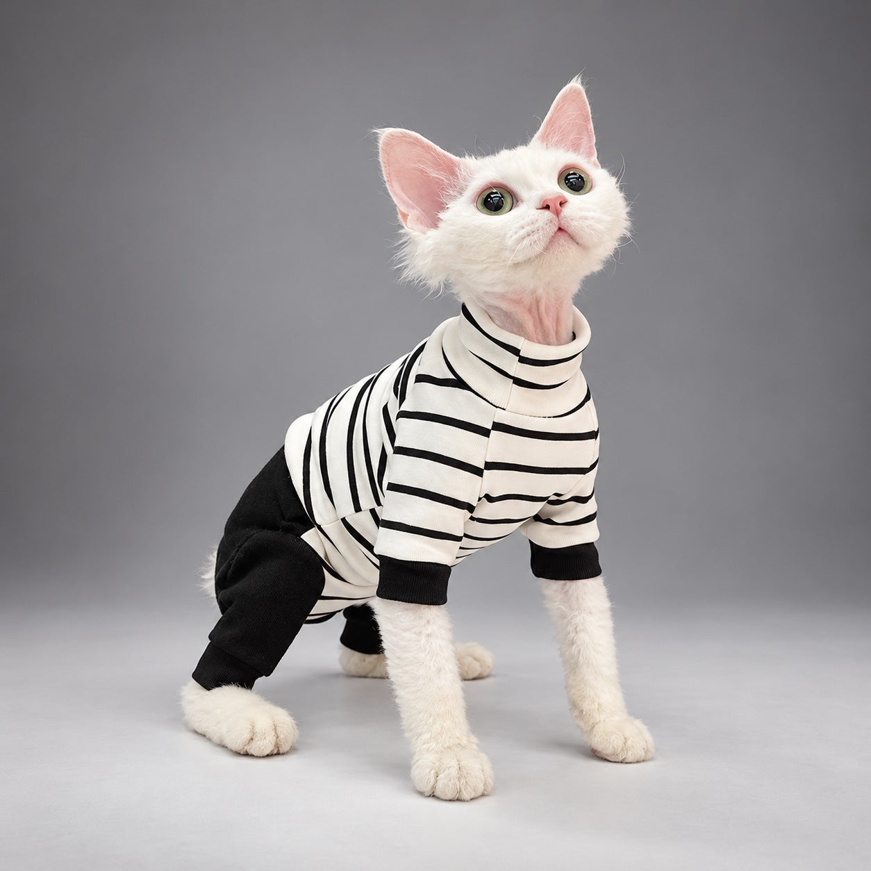 Stripe Cotton Cat Jumpsuit — Monochrome