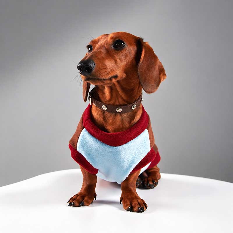 Dachshund-Fleece-Jumpsuit-Blue Small Dog Fleece Vest – Warm Pullover for Dachshund & Small Breeds