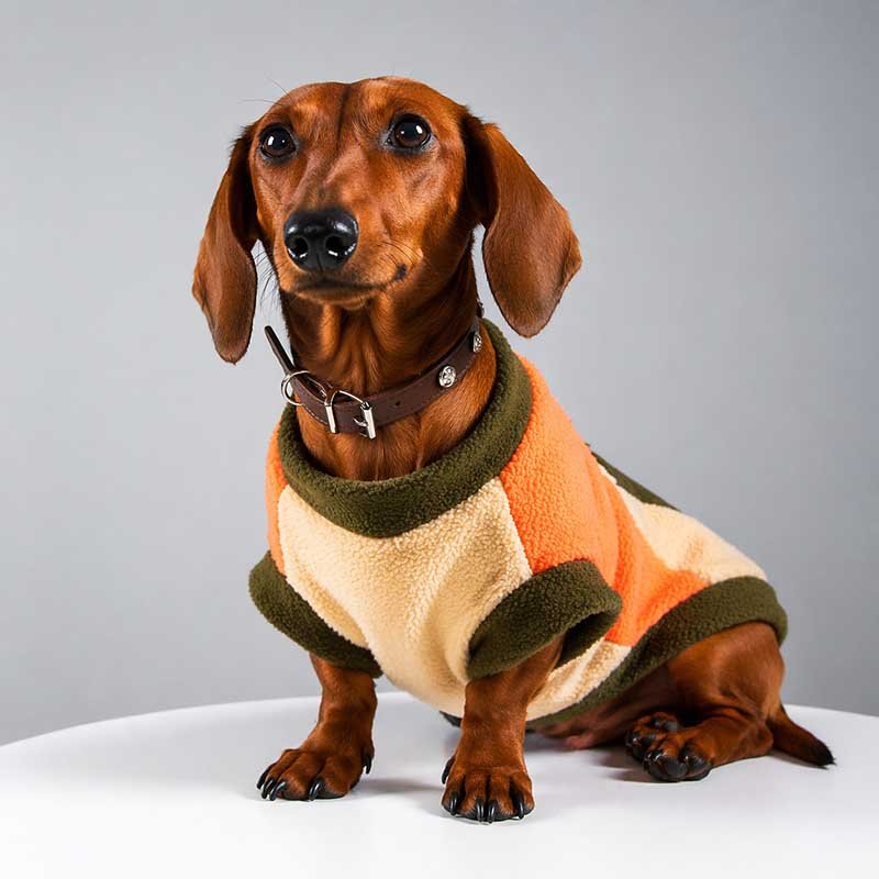 Dachshund-Fleece-Jumpsuit-Orange Small Dog Fleece Vest – Warm Pullover for Dachshund & Small Breeds