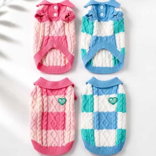 Cable Knit Dog Sweater – Polo Collar Pullover for Small Breeds
