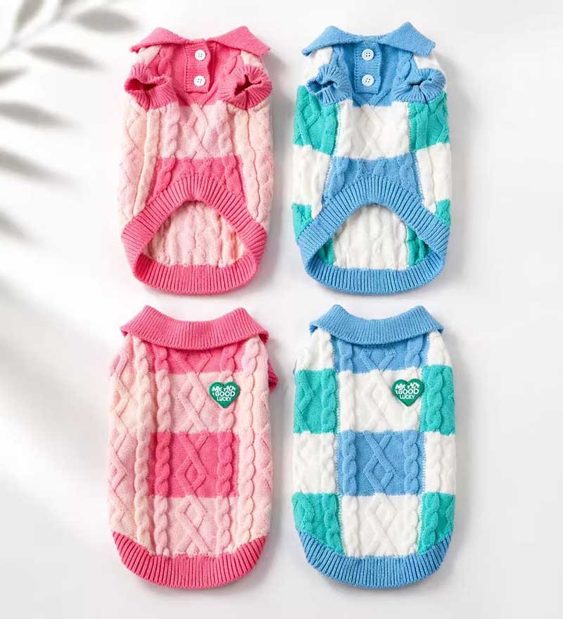 Cable Knit Dog Sweater – Polo Collar Pullover for Small Breeds