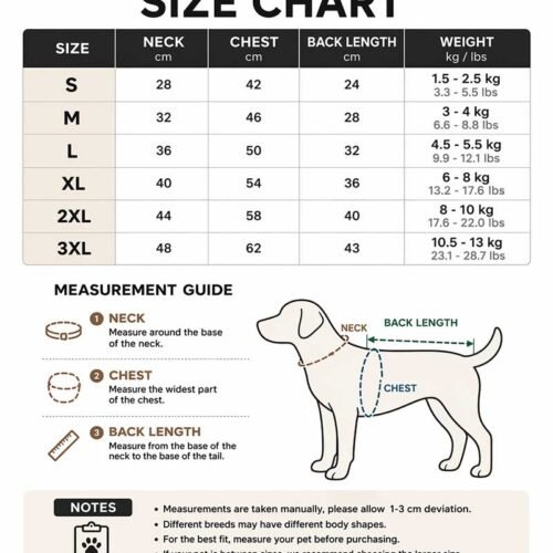 Dog-Down-Coat-Size-Chart Small Dog Puffer Vest – Lightweight Down-Filled Windproof Winter Coat