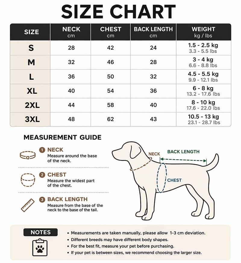Dog-Down-Coat-Size-Chart Small Dog Puffer Vest – Lightweight Down-Filled Windproof Winter Coat
