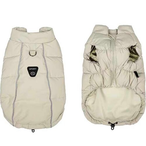 Dog-Down-Vest-Beige-Both-Sides Small Dog Puffer Vest – Lightweight Down-Filled Windproof Winter Coat