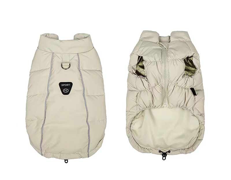 Dog-Down-Vest-Beige-Both-Sides Small Dog Puffer Vest – Lightweight Down-Filled Windproof Winter Coat