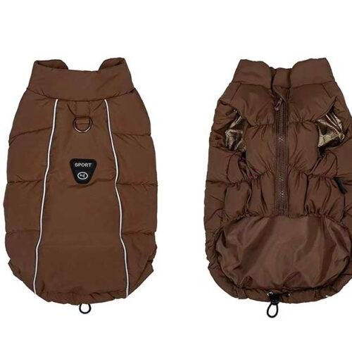 Dog-Puffer-Coat-Brown-Two-Tone Small Dog Puffer Vest – Lightweight Down-Filled Windproof Winter Coat