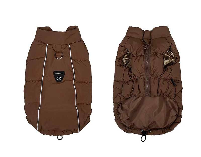 Dog-Puffer-Coat-Brown-Two-Tone Small Dog Puffer Vest – Lightweight Down-Filled Windproof Winter Coat