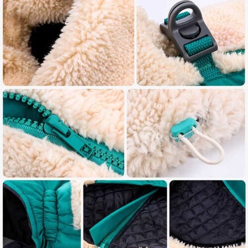 Dog Winter Jacket – Warm Sherpa Colorblock Zip Coat