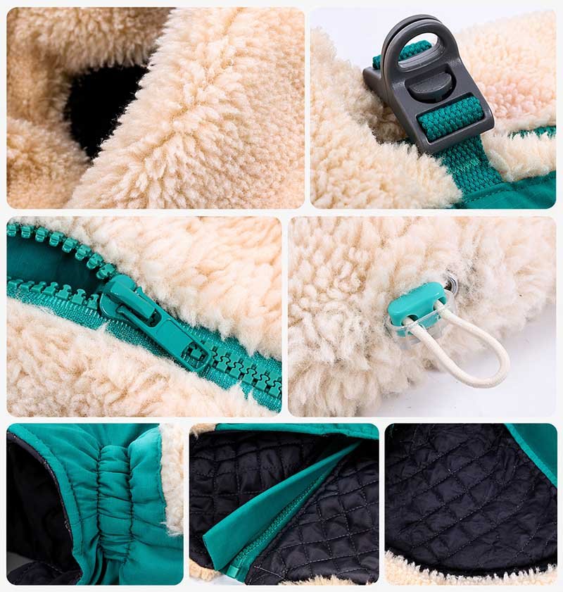 Dog Winter Jacket – Warm Sherpa Colorblock Zip Coat