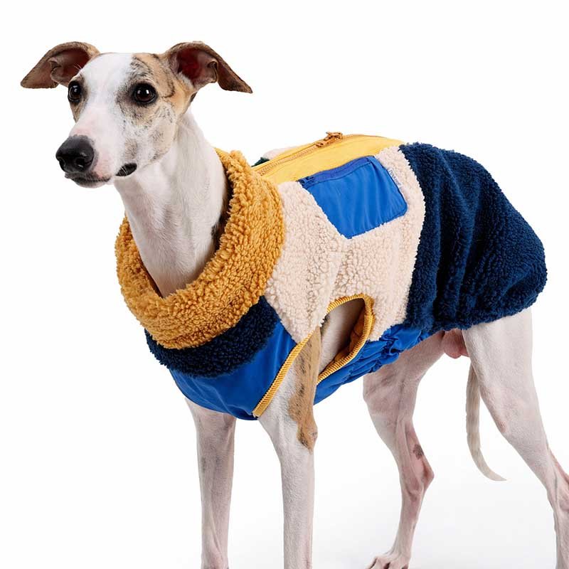 Sherpa Dog Jacket – Retro Colorblock Winter Coat for Medium & Large Dogs