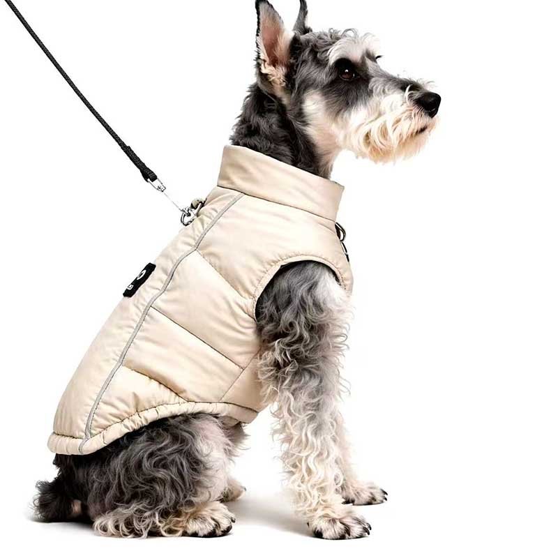 Schnauzer-Puffer-Vest-Beige Small Dog Puffer Vest – Lightweight Down-Filled Windproof Winter Coat