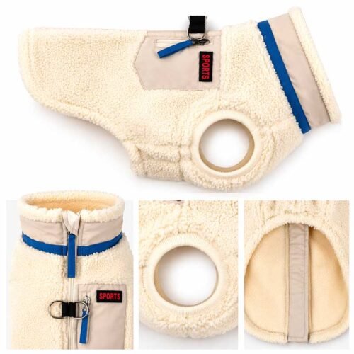 Dog Fleece Zip Vest – Warm Winter Jacket with Built-In Leash Ring