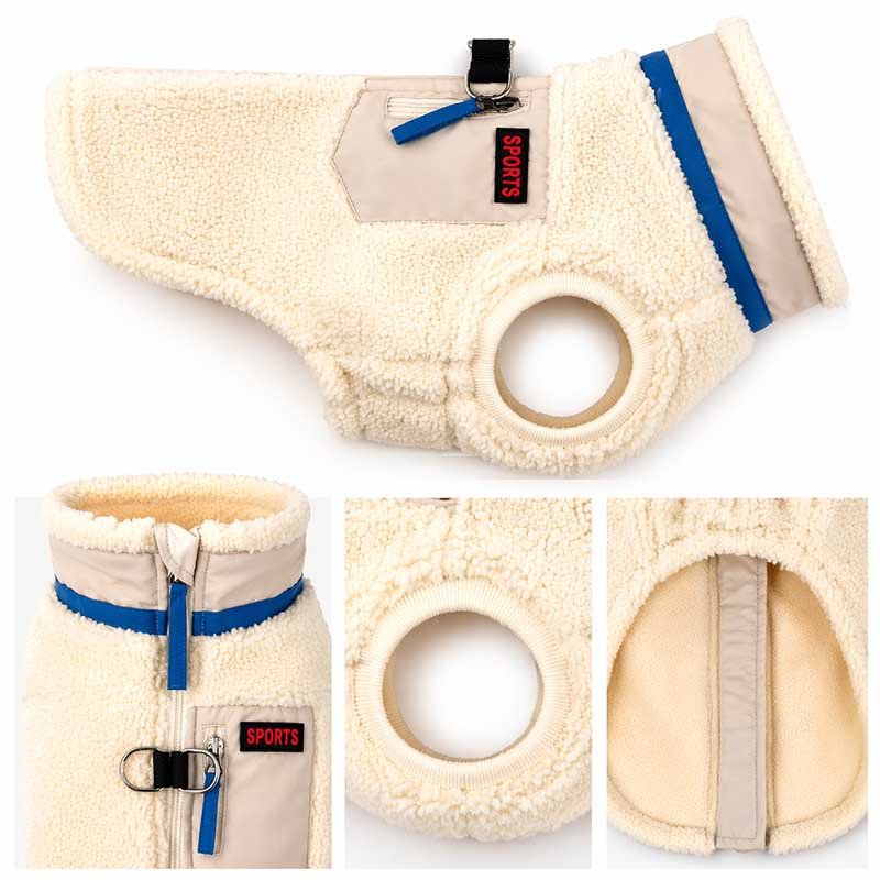 Dog Fleece Zip Vest – Warm Winter Jacket with Built-In Leash Ring