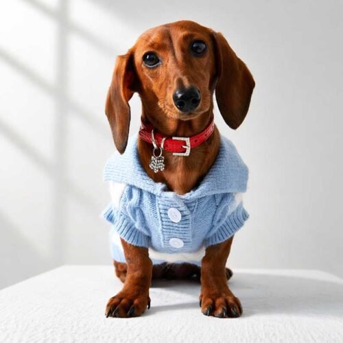 Cable Knit Dog Sweater – Polo Collar Pullover for Small Breeds