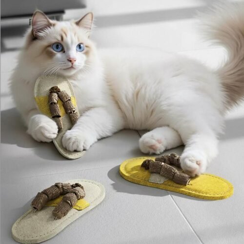 Loofah Cat Chew Toy – Slipper Shape Silvervine & Matatabi Dental Toy for Cats