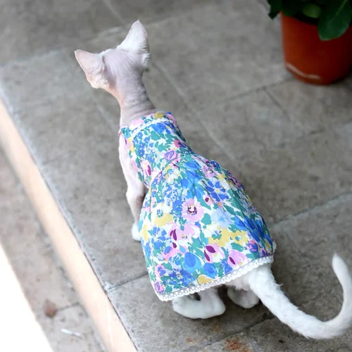 Floral Sphynx Cat Dress – Lightweight Clothes for Hairless Cats