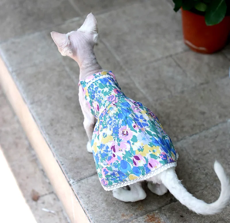 Floral Sphynx Cat Dress – Lightweight Clothes for Hairless Cats