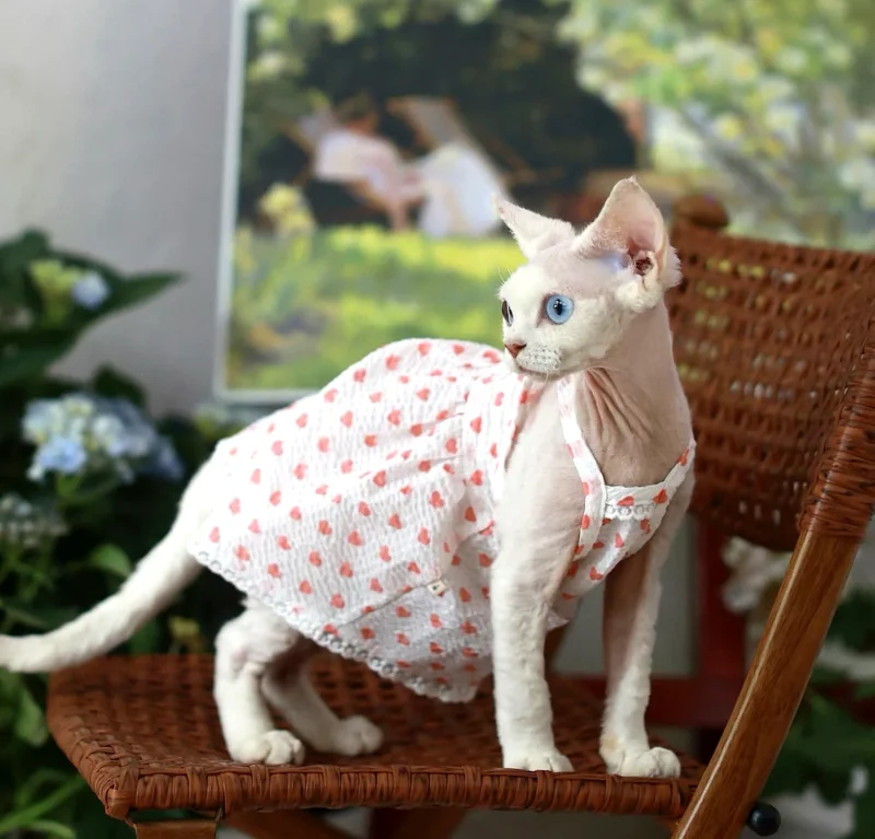 Heart Print Sphynx Cat Dress – Soft Clothes for Hairless Cats
