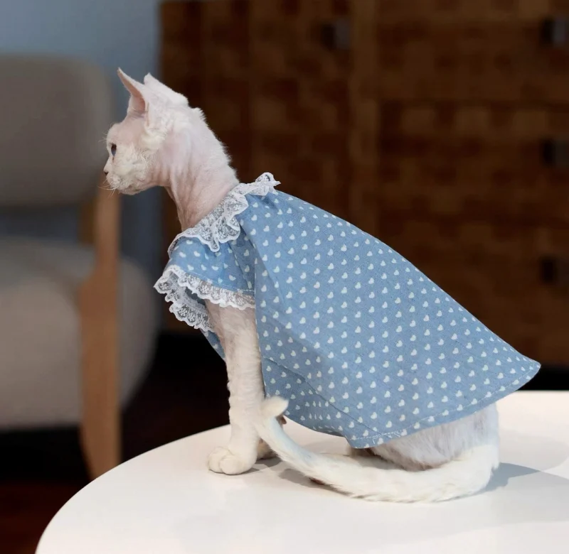 Polka Dot Sphynx Cat Dress – Soft Lightweight Clothes for Hairless Cats