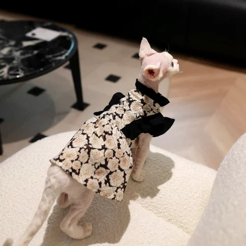 Lightweight Sphynx Cat Dress – Soft Ribbon Clothes for Hairless Cats