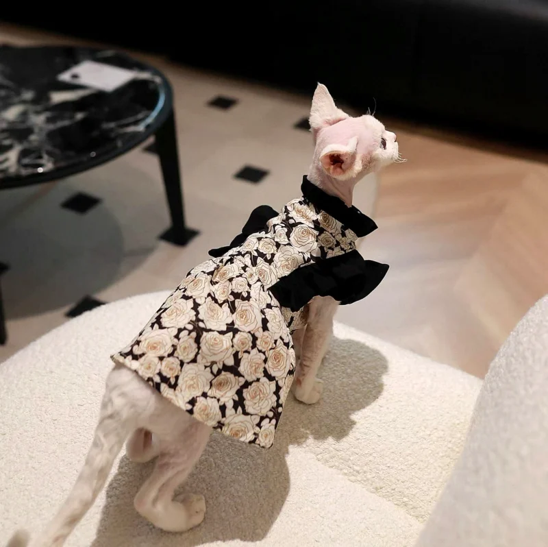 Lightweight Sphynx Cat Dress – Soft Ribbon Clothes for Hairless Cats