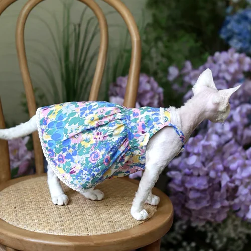 Floral Sphynx Cat Dress – Lightweight Clothes for Hairless Cats