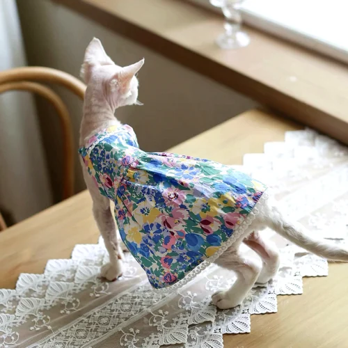 Floral Sphynx Cat Dress – Lightweight Clothes for Hairless Cats