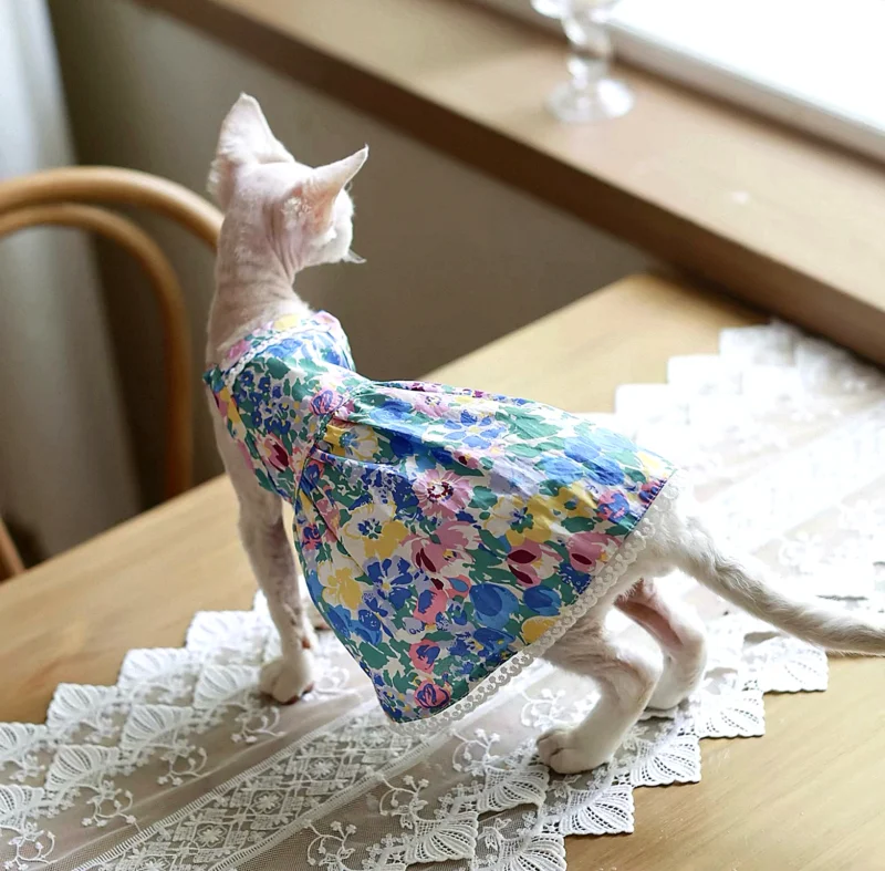 Floral Sphynx Cat Dress – Lightweight Clothes for Hairless Cats