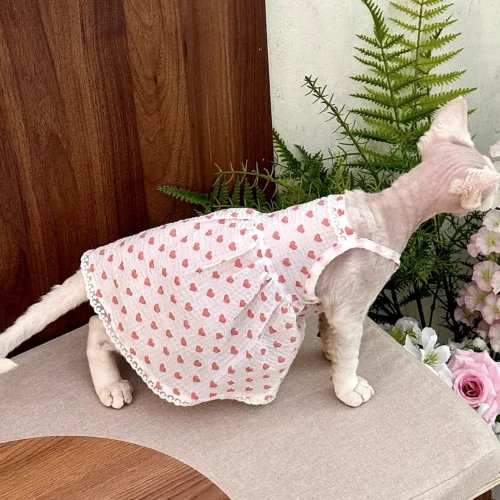 Heart Print Sphynx Cat Dress – Soft Clothes for Hairless Cats