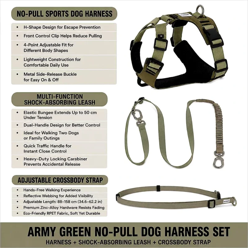 No Pull Dog Harness Set | Escape-Proof Adjustable Dog Harness