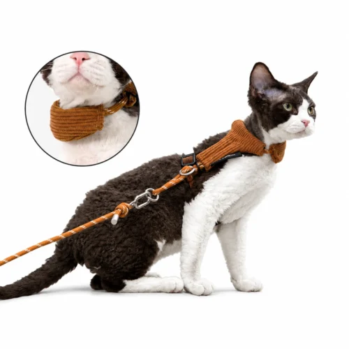 brown-sugar-cat-harness-neck-support Escape Proof Cat Harness & Leash Set – Soft Corduroy Adjustable Walking Harness