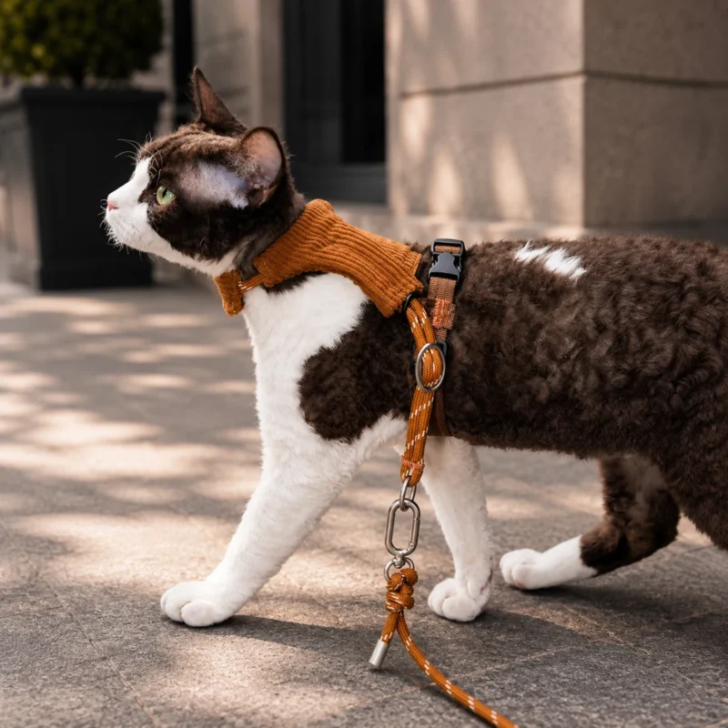 brown-sugar-cat-harness-walking-outdoor Escape Proof Cat Harness & Leash Set – Soft Corduroy Adjustable Walking Harness