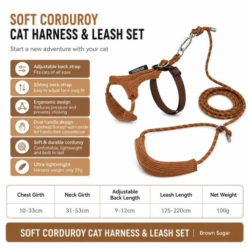 brown-sugar-corduroy-cat-harness Escape Proof Cat Harness & Leash Set – Soft Corduroy Adjustable Walking Harness