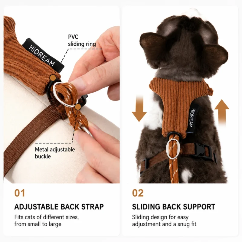 cat-harness-adjustable-back-strap Escape Proof Cat Harness & Leash Set – Soft Corduroy Adjustable Walking Harness