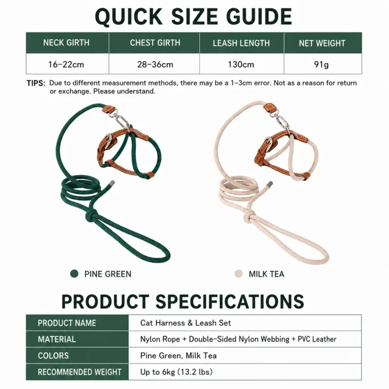 cat-harness-product-specifications Escape Proof Cat Harness and Leash Set – Lightweight Adjustable Walking Harness for Cats