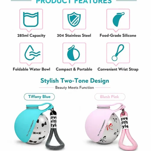 Portable Dog Water Bottle with Foldable Bowl