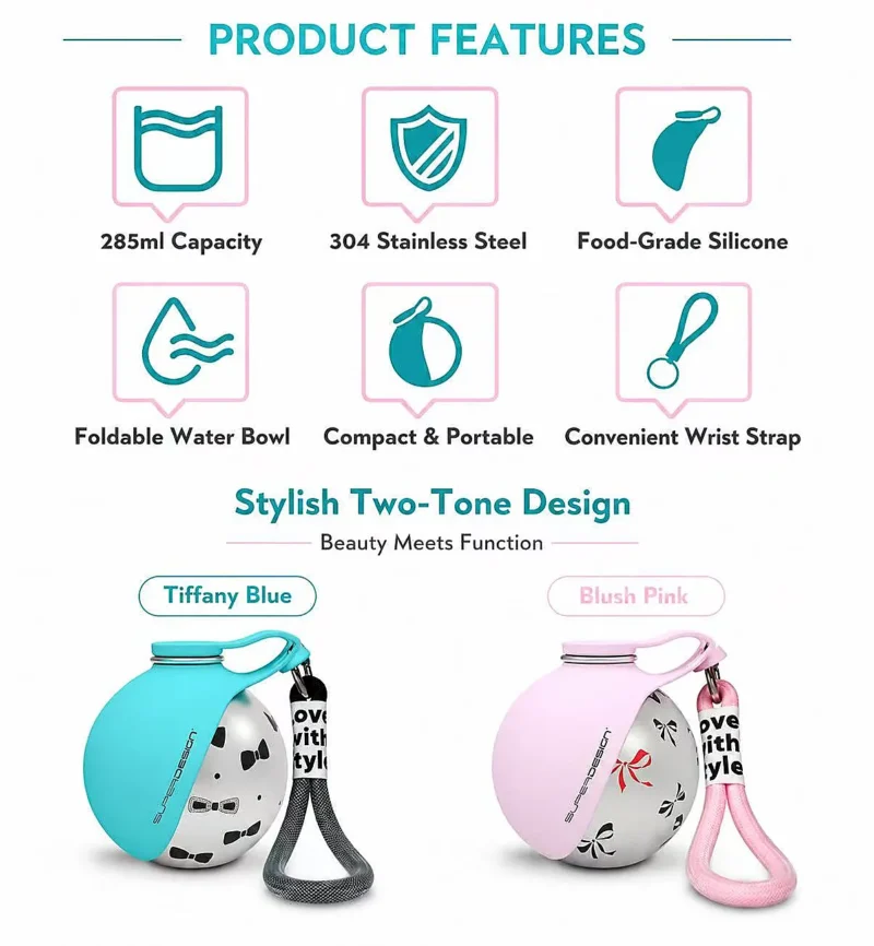Portable Dog Water Bottle with Foldable Bowl
