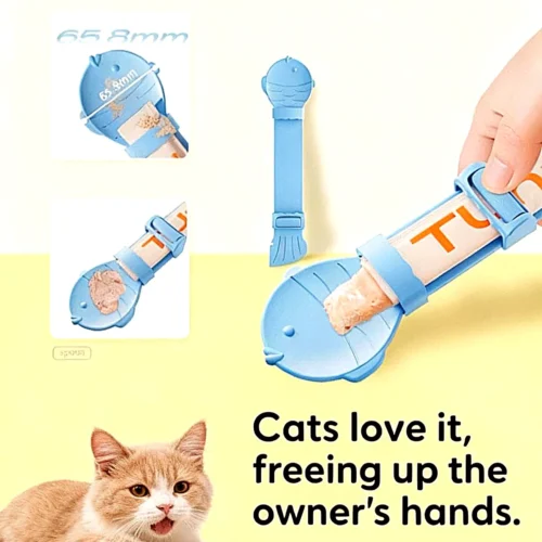fish-shape-cat-treat-feeder-spoon 2-Pack Cat Treat Feeding Spoon | One-Hand Squeeze Lickable Treat Dispenser
