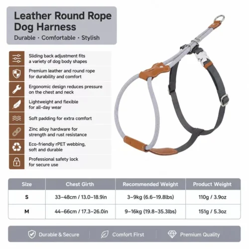 leather-round-rope-dog-harness-features Escape Proof Dog Harness | Secure Adjustable Fit