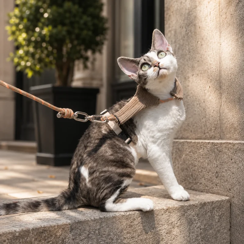 sand-beige-cat-harness-outdoor Escape Proof Cat Harness & Leash Set – Soft Corduroy Adjustable Walking Harness
